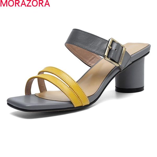2021 genuine leather women shoes thick heels square toe buckle ladies slippers summer mixed colors mules, Black
2021 genuine leather women shoes thick heels square toe buckle ladies slippers summer mixed colors mules, Black