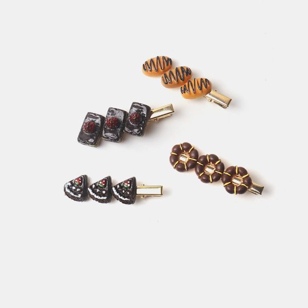 small cake hair clips creative fun cute hairpin simulation dessert food hairpin fashion sweet style japanese word side bangs clip headdress, Golden;silver