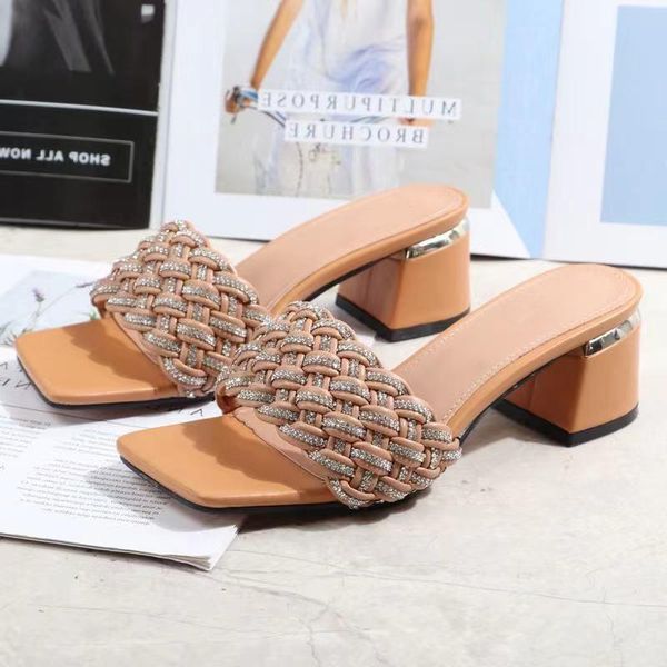 sandals fashion chunky heel diamonds braiding women square toe high shoes slip-on slides, Black
sandals fashion chunky heel diamonds braiding women square toe high shoes slip-on slides, Black