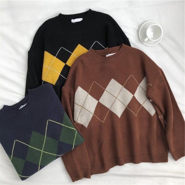 women's sweaters jchb knitted sweater women argyle oversize korean pullovers ladies winter loose female casual jumper ropa de, White;black
women's sweaters jchb knitted sweater women argyle oversize korean pullovers ladies winter loose female casual jumper ropa de, White;black