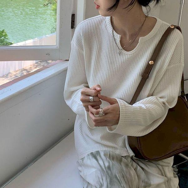women's t-shirt waffle tshirt 2021 autumn women clothes long-sleeved t-shirts female design sense u-neck korean style solid color chic, White
women's t-shirt waffle tshirt 2021 autumn women clothes long-sleeved t-shirts female design sense u-neck korean style solid color chic, White