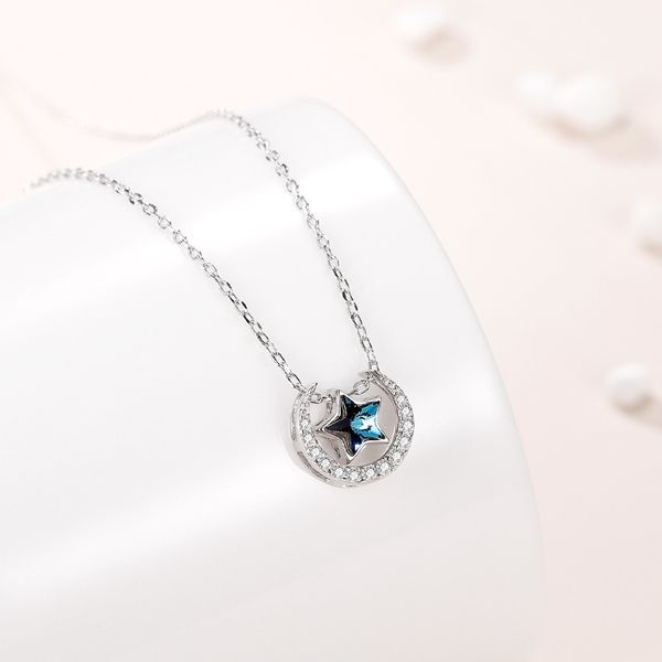 s925 sterling silver star moon necklace women's blue zirconium gift valentine's day clavicle chain, Black
s925 sterling silver star moon necklace women's blue zirconium gift valentine's day clavicle chain, Black