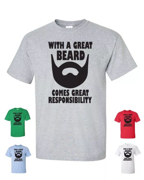 with a great beard comes great responsibility facial hair men's tee shirt 137, White;black
with a great beard comes great responsibility facial hair men's tee shirt 137, White;black