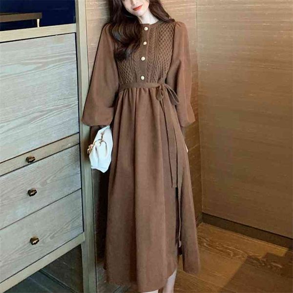 french women vintage dress korean elegant knitted sweater es winter woman long sleeve midi es 210514, Black;gray
french women vintage dress korean elegant knitted sweater es winter woman long sleeve midi es 210514, Black;gray