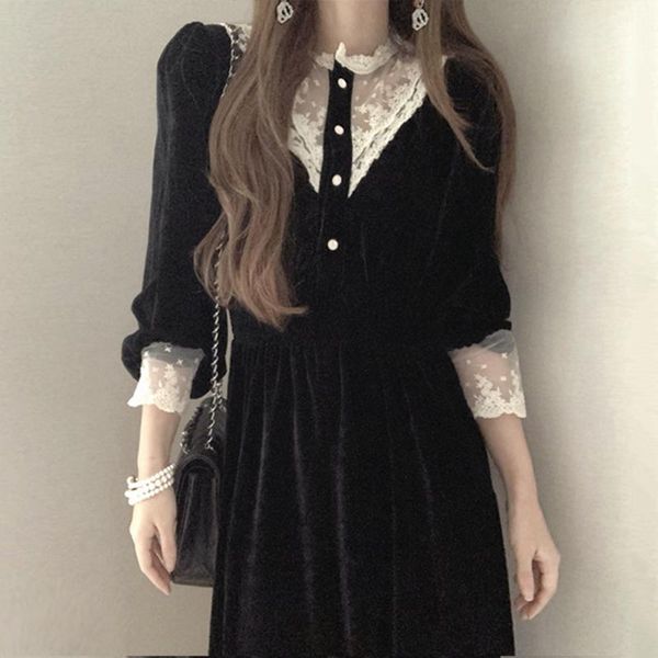 casual dresses south korea's chic french hepburn wind collar lace hook flower show tall waist long black velvet dress girl, Black;gray
casual dresses south korea's chic french hepburn wind collar lace hook flower show tall waist long black velvet dress girl, Black;gray