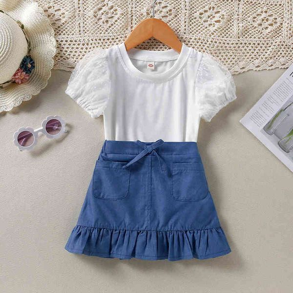 new summer fashion children girls set white puff sleeve blue pleated skirt two-pieces suit for baby girl clothes 2-6 years g220217
new summer fashion children girls set white puff sleeve blue pleated skirt two-pieces suit for baby girl clothes 2-6 years g220217