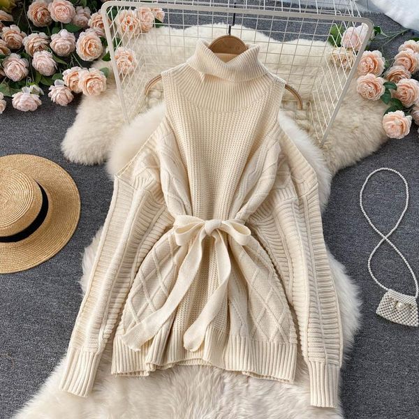 casual dresses korean twisted knitted dress strapless long sleeve turtleneck sweater bow bandage slim waist vestido 6v030, Black;gray
casual dresses korean twisted knitted dress strapless long sleeve turtleneck sweater bow bandage slim waist vestido 6v030, Black;gray