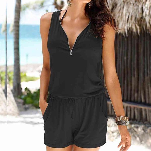 casual beach women jumpsuits shorts solid summer sleeveless v-neck zipper playsuits overall plus size gv686, Black;white
casual beach women jumpsuits shorts solid summer sleeveless v-neck zipper playsuits overall plus size gv686, Black;white