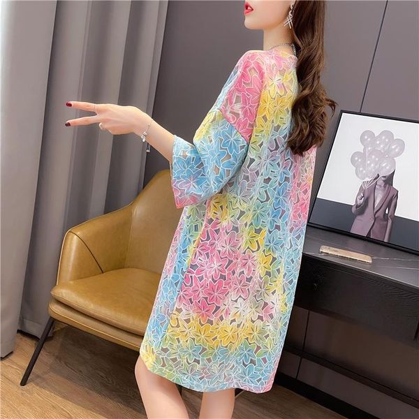 party dresses women t-shirt dress rainbow hollow out straight half-sleeve medium length casual streetwear sweet baggy loose clothes, White;black
party dresses women t-shirt dress rainbow hollow out straight half-sleeve medium length casual streetwear sweet baggy loose clothes, White;black