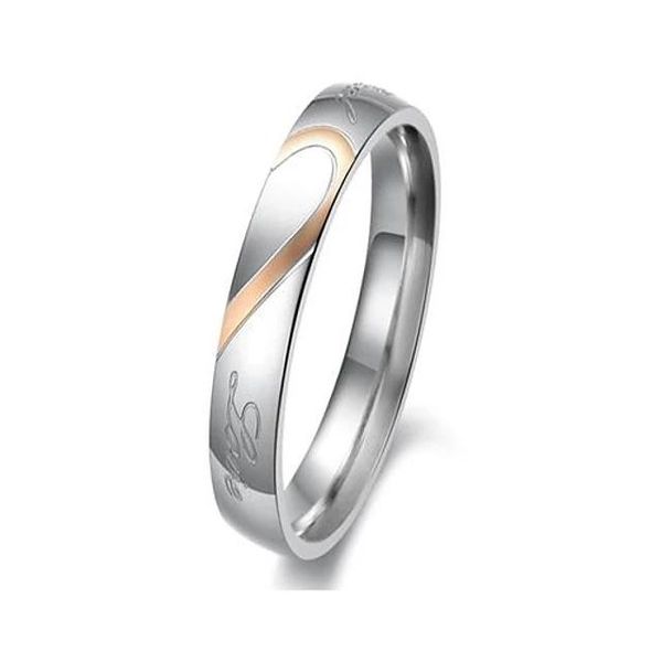 wedding rings couple two tone silver i love you titanium steel heart friendship ladies simple bridal 2pcs / engagement ring, Slivery;golden