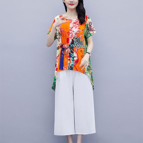 cotton and linen wide-leg pants printing suit female 2021 summer mother loose large size western style simple fashionabl women's two pi, White
cotton and linen wide-leg pants printing suit female 2021 summer mother loose large size western style simple fashionabl women's two pi, White