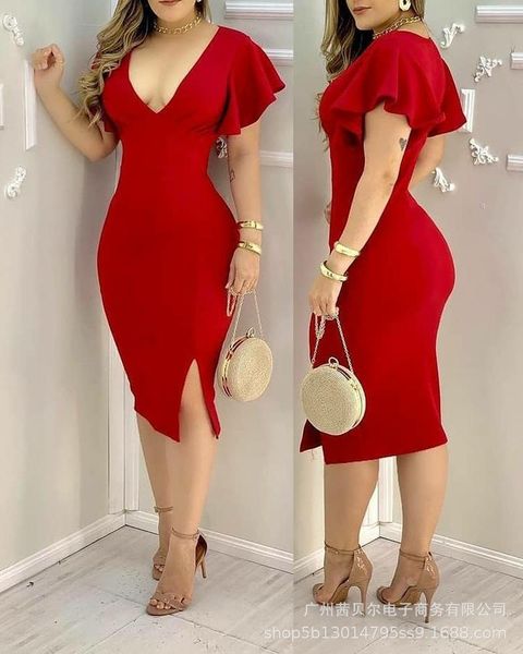 casual dresses women's midi dress 2021 summer slim ruffle short sleeve v neck slit red, Black;gray
casual dresses women's midi dress 2021 summer slim ruffle short sleeve v neck slit red, Black;gray