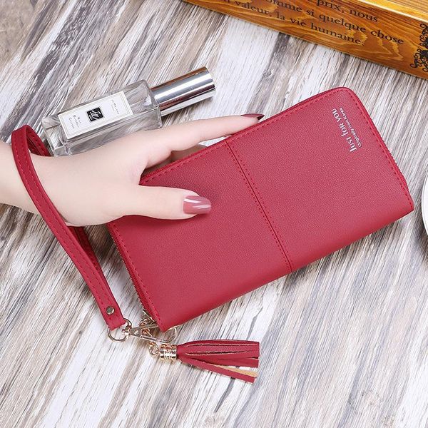wallets 2021 style korean-style women's wallet long multi-functional tassled clutch card holder zipper purse mobile phone bag, Red;black
wallets 2021 style korean-style women's wallet long multi-functional tassled clutch card holder zipper purse mobile phone bag, Red;black