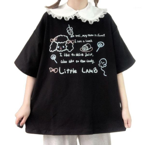 women's t-shirt japanese lolita doll collar school girls casual clothes summer oversized tshirt women cartoon short sleeve fashion, White
women's t-shirt japanese lolita doll collar school girls casual clothes summer oversized tshirt women cartoon short sleeve fashion, White
