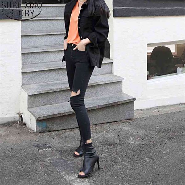spring summer stretch denim pants black jeans women ripped holes high waist skinny capris female pencil 10399 210506, White;black
spring summer stretch denim pants black jeans women ripped holes high waist skinny capris female pencil 10399 210506, White;black