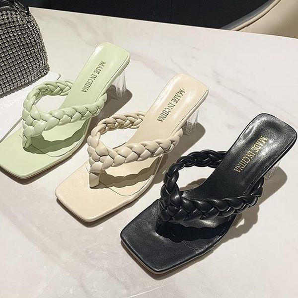 slippers women high heels summer flip flops shoes fashion ladies weave transparent square for woman pumps, Black
slippers women high heels summer flip flops shoes fashion ladies weave transparent square for woman pumps, Black