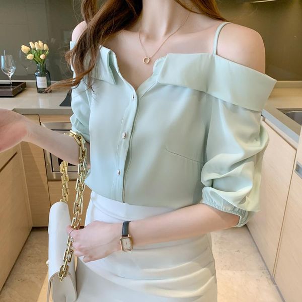 women's blouses & shirts small sling shirt 2021 summer design v-neck shoulder width loose thin chiffon top, White
women's blouses & shirts small sling shirt 2021 summer design v-neck shoulder width loose thin chiffon top, White
