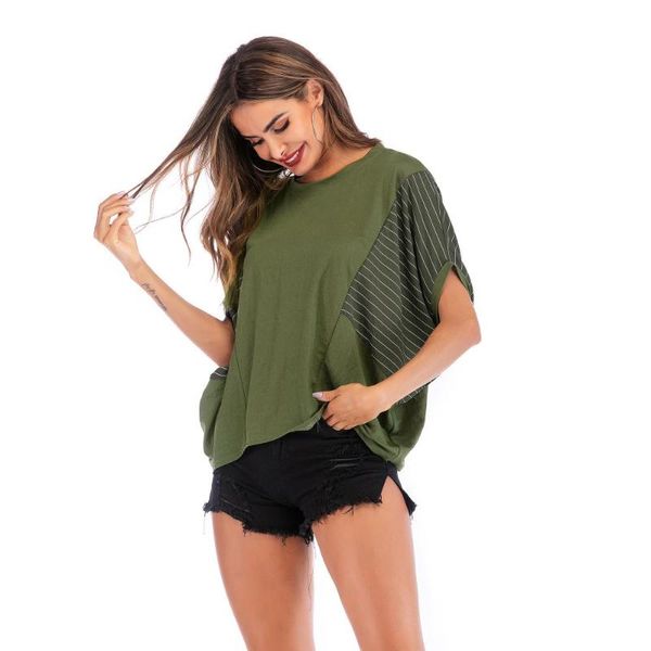 women's t-shirt solid color short style cross knot round neck sleeve loose fashion shirt women t-shirtes stripe, White
women's t-shirt solid color short style cross knot round neck sleeve loose fashion shirt women t-shirtes stripe, White