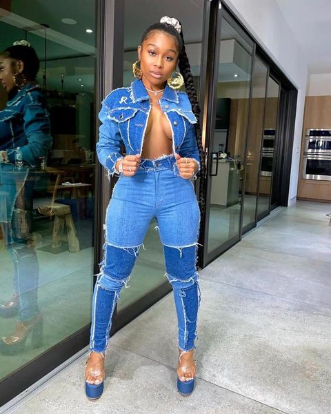 women's two piece pants autumn women 2 set patchwork ripped skinny jeans and long sleeve denim jacket sexy, White
women's two piece pants autumn women 2 set patchwork ripped skinny jeans and long sleeve denim jacket sexy, White
