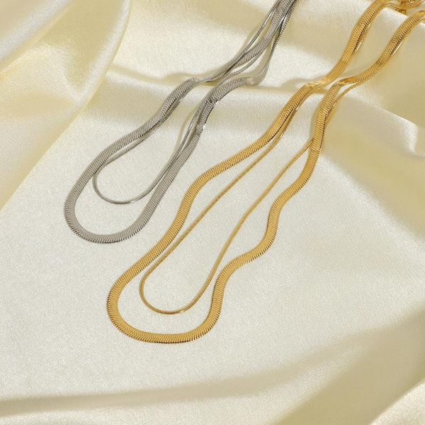 double layer snake chain necklace for women stacking 14k gold plated stainless steel choker party gifts chains, Silver
double layer snake chain necklace for women stacking 14k gold plated stainless steel choker party gifts chains, Silver
