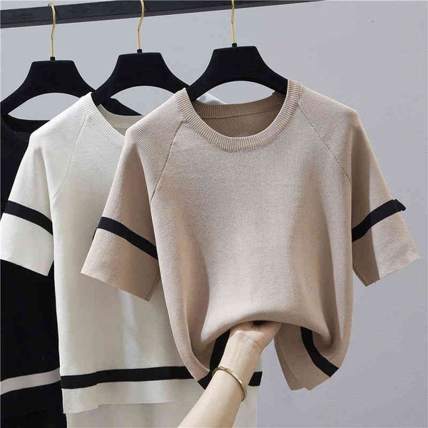 women's sweaters shirt of fine knitted or crocheted women's clothes will see woman short sleeve striped casual shirt femme mujer, White;black
women's sweaters shirt of fine knitted or crocheted women's clothes will see woman short sleeve striped casual shirt femme mujer, White;black
