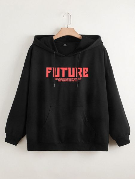 plus slogan graphic kangaroo pocket drop shoulder drawstring hoodie m2qi#, Black
plus slogan graphic kangaroo pocket drop shoulder drawstring hoodie m2qi#, Black