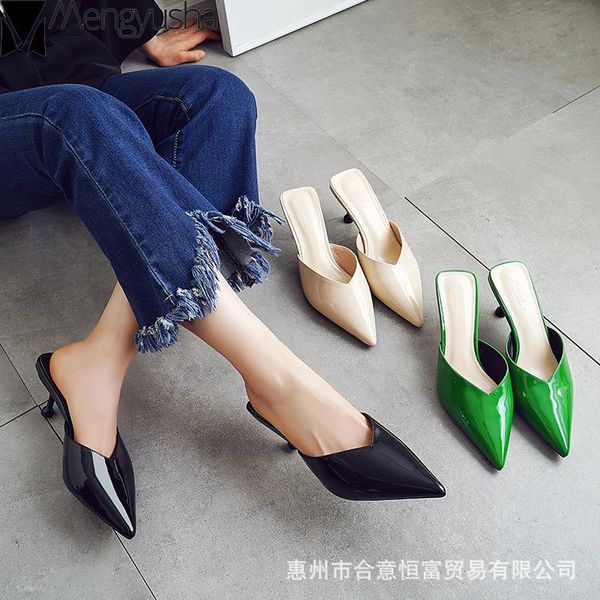 slippers patent leather thin high heels shallow summer women shoes european pointed toe slides ladies flip flops femme 2021, Black
slippers patent leather thin high heels shallow summer women shoes european pointed toe slides ladies flip flops femme 2021, Black