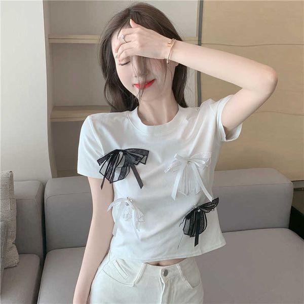 fashion bow decoration short cotton tees for women harajuku t-shirt female tshirts o-neck slim clothes 210529, White
fashion bow decoration short cotton tees for women harajuku t-shirt female tshirts o-neck slim clothes 210529, White
