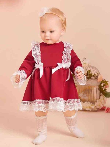 baby contrast lace ruffle trim bow front dress she, Red;yellow
baby contrast lace ruffle trim bow front dress she, Red;yellow