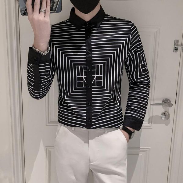 men's casual shirts 2021 autumn striped men's shirt non-iron slim long sleeve business social formal party tuxedo streetwear, White;black
men's casual shirts 2021 autumn striped men's shirt non-iron slim long sleeve business social formal party tuxedo streetwear, White;black