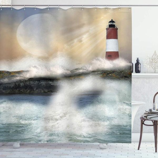 shower curtains lighthouse curtain oil painting style of stormy sea splashing waves moon and bathroom with hooks