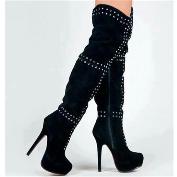 boots fashion zipper stilettos heel women's shoes winter thigh high platform rivets long cowgirl over the knee custom made, Black
boots fashion zipper stilettos heel women's shoes winter thigh high platform rivets long cowgirl over the knee custom made, Black