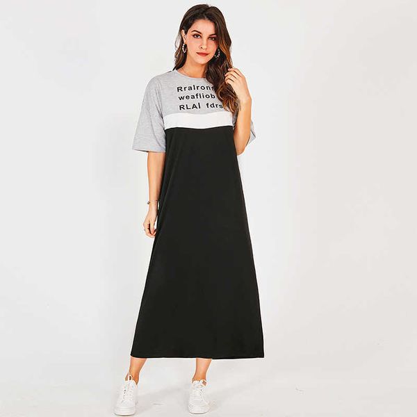 casual dresses summer women long 2021 stitching black hit color letter print o-neck short-sleeved loose college midi es toio, Black;gray
casual dresses summer women long 2021 stitching black hit color letter print o-neck short-sleeved loose college midi es toio, Black;gray