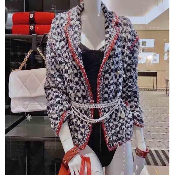 cosmicchic women jacket 2021 spring women's blue white knitted red border turn down collar plaid coat lady jackets, Black;brown
cosmicchic women jacket 2021 spring women's blue white knitted red border turn down collar plaid coat lady jackets, Black;brown