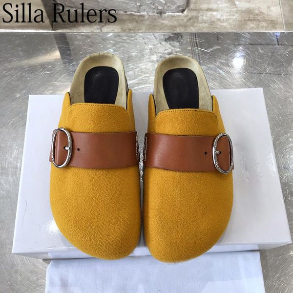 silla rulers style wool felt closed toe slippers women belt strap thick sole mules woman round low heels for, Black
silla rulers style wool felt closed toe slippers women belt strap thick sole mules woman round low heels for, Black
