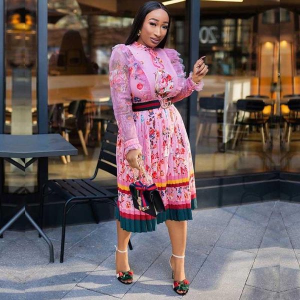ethnic clothing vintage floral print pink dress women african lace pleated knee length elegant office lady dresses for, Red
ethnic clothing vintage floral print pink dress women african lace pleated knee length elegant office lady dresses for, Red