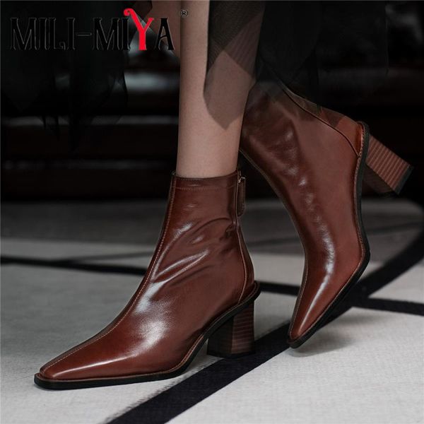 boots mili-miya arrival women full genuine leather ankle square toe zipper thick heels plus size 34-40 handmade for ladies, Black
boots mili-miya arrival women full genuine leather ankle square toe zipper thick heels plus size 34-40 handmade for ladies, Black