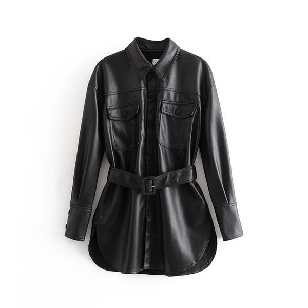 women's leather & faux women pu jacket turn down collar trench coat solid adjustable waist long button pockets clothing for female, Black 
women's leather & faux women pu jacket turn down collar trench coat solid adjustable waist long button pockets clothing for female, Black