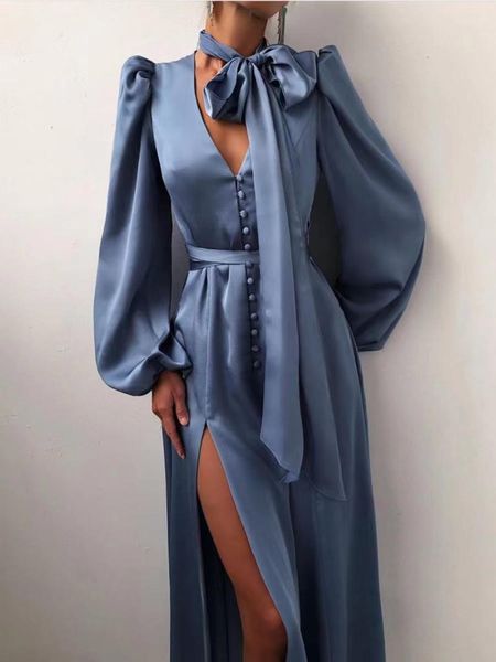 casual dresses ladies white satin lantern sleeve waist split temperament dress 2021 fall elegant slim blue long skirt, Black;gray
casual dresses ladies white satin lantern sleeve waist split temperament dress 2021 fall elegant slim blue long skirt, Black;gray