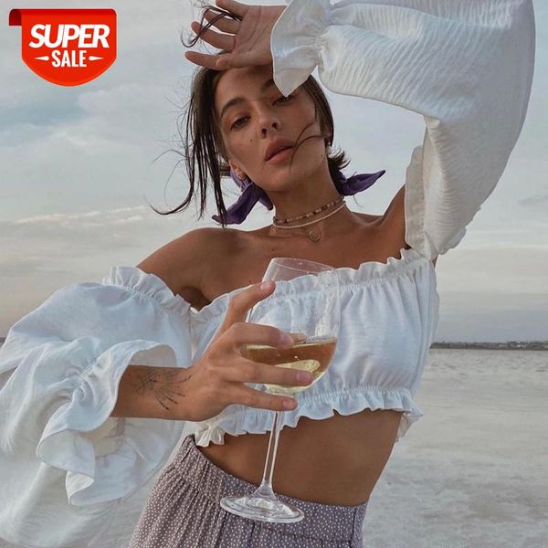 women's fashion lantern sleeve blouse off shoulder strapless solid color crop for ladies elegant party daily wear #yh8g, White
women's fashion lantern sleeve blouse off shoulder strapless solid color crop for ladies elegant party daily wear #yh8g, White