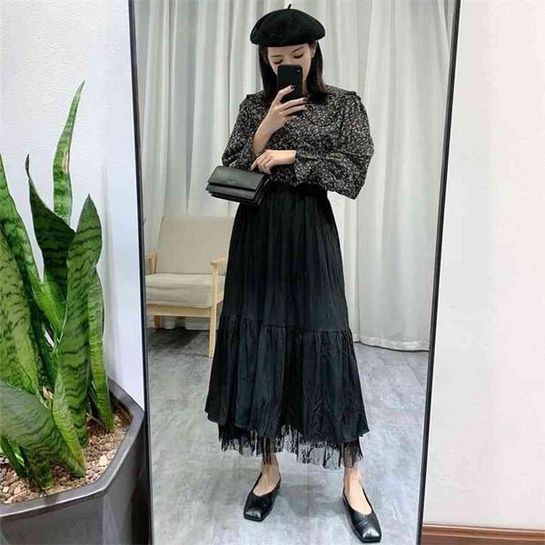 summer simple black lace skirt elastic high waist slimming both sides wear casual women a-line long 210527
summer simple black lace skirt elastic high waist slimming both sides wear casual women a-line long 210527