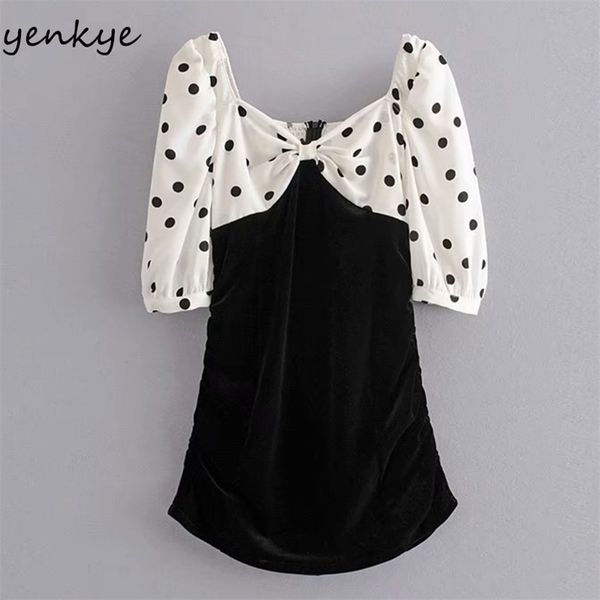 vintage polka dot velvet patchwork dress women v neck puff sleeve a-line mini female summer party vestido 210514, Black;gray
vintage polka dot velvet patchwork dress women v neck puff sleeve a-line mini female summer party vestido 210514, Black;gray