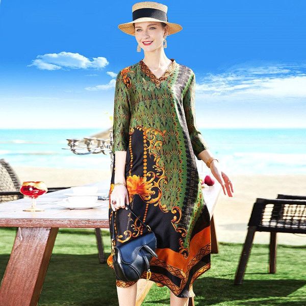 summer high end brand mother wear heavy mulberry silk printed dress casual dresses, Black;gray
summer high end brand mother wear heavy mulberry silk printed dress casual dresses, Black;gray