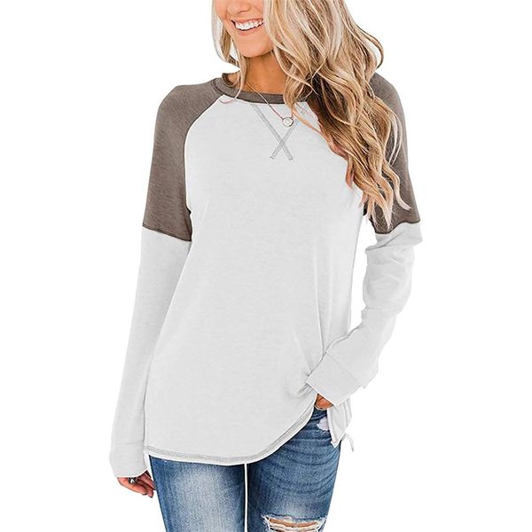2021 t shirt women fashion casual color block round neck long sleeve loose women t shirt, White
2021 t shirt women fashion casual color block round neck long sleeve loose women t shirt, White