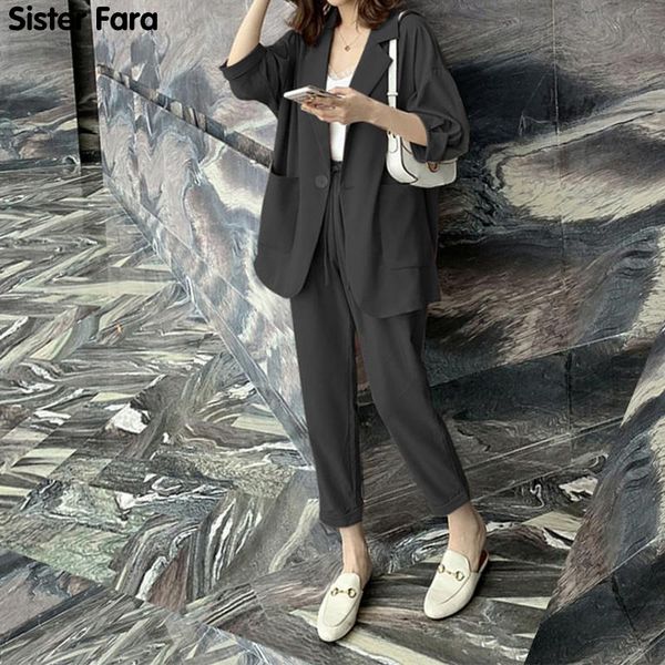 women's two piece pants sister fara loose half sleeve blazers summer suit+high waist drawstring ankle-length ladies spring set, White
women's two piece pants sister fara loose half sleeve blazers summer suit+high waist drawstring ankle-length ladies spring set, White