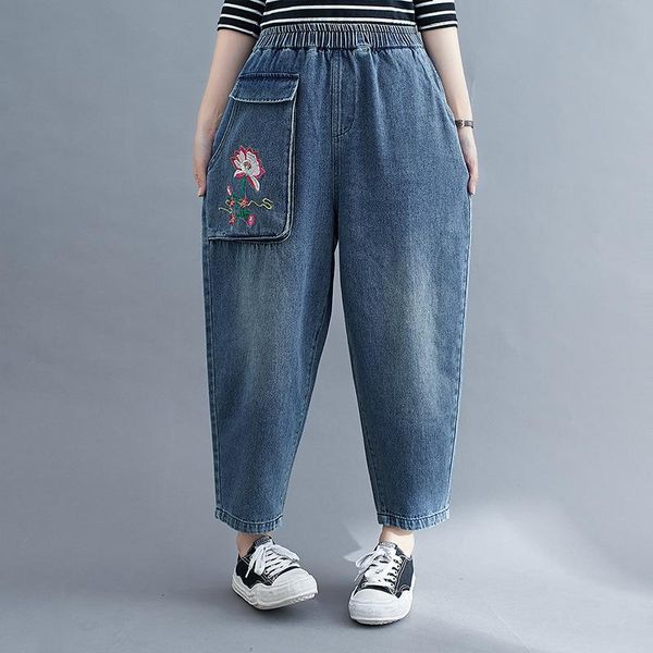 women's pants & capris johnature women vintage embroidery floral harem elastic waist denim trouser 2021 autumn pockets loose casual, Black;white
women's pants & capris johnature women vintage embroidery floral harem elastic waist denim trouser 2021 autumn pockets loose casual, Black;white