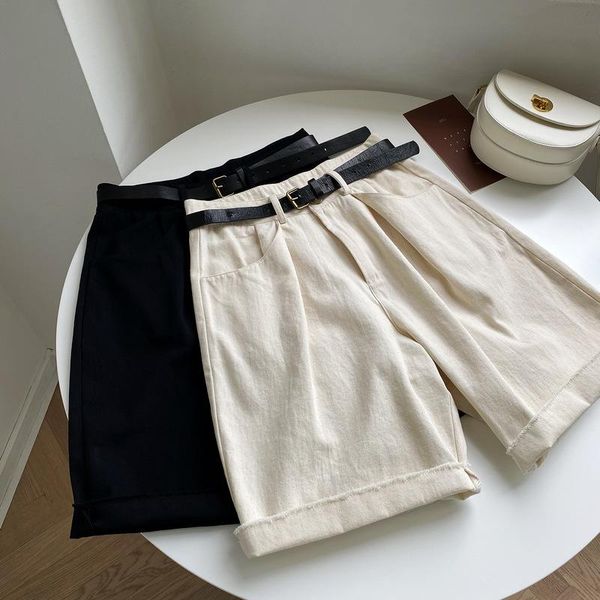 women's shorts 2021 summer cotton high waist black wide leg women casual midi with belt pantalones feminino, White;black
women's shorts 2021 summer cotton high waist black wide leg women casual midi with belt pantalones feminino, White;black