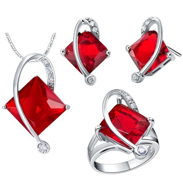 earrings & necklace special and classic white gold necklace/ring/earrings squareness red zircon jewelry sets for women engagement party t296, Silver
earrings & necklace special and classic white gold necklace/ring/earrings squareness red zircon jewelry sets for women engagement party t296, Silver