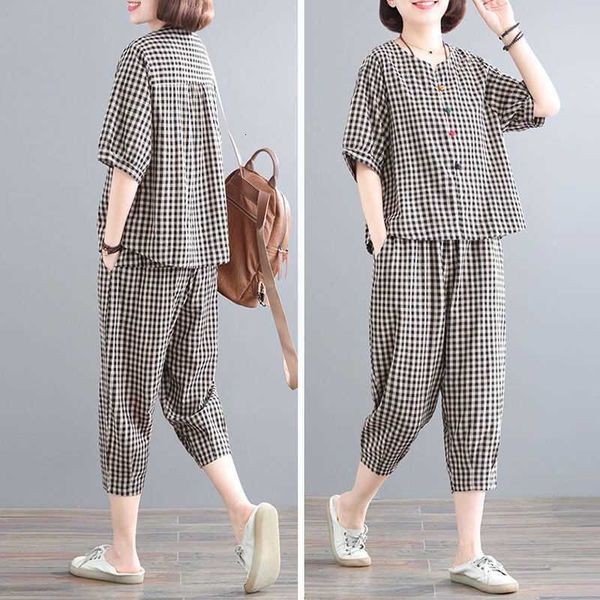 women's t-shirt summer women suit loose plus size retro casual plaid shirt and pants two piece set middle-aged elderly clothes jcl, White
women's t-shirt summer women suit loose plus size retro casual plaid shirt and pants two piece set middle-aged elderly clothes jcl, White