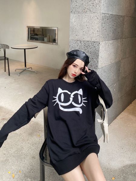 men's loose cotton sweatshirts ladies hoodies round neck cat letter printing couple casual fall/winter student sweaters 7589, Black
men's loose cotton sweatshirts ladies hoodies round neck cat letter printing couple casual fall/winter student sweaters 7589, Black
